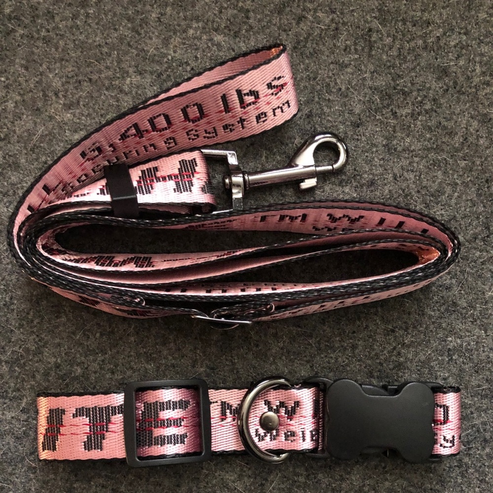 Pink “Off-White” Dog Collar & Leash Set